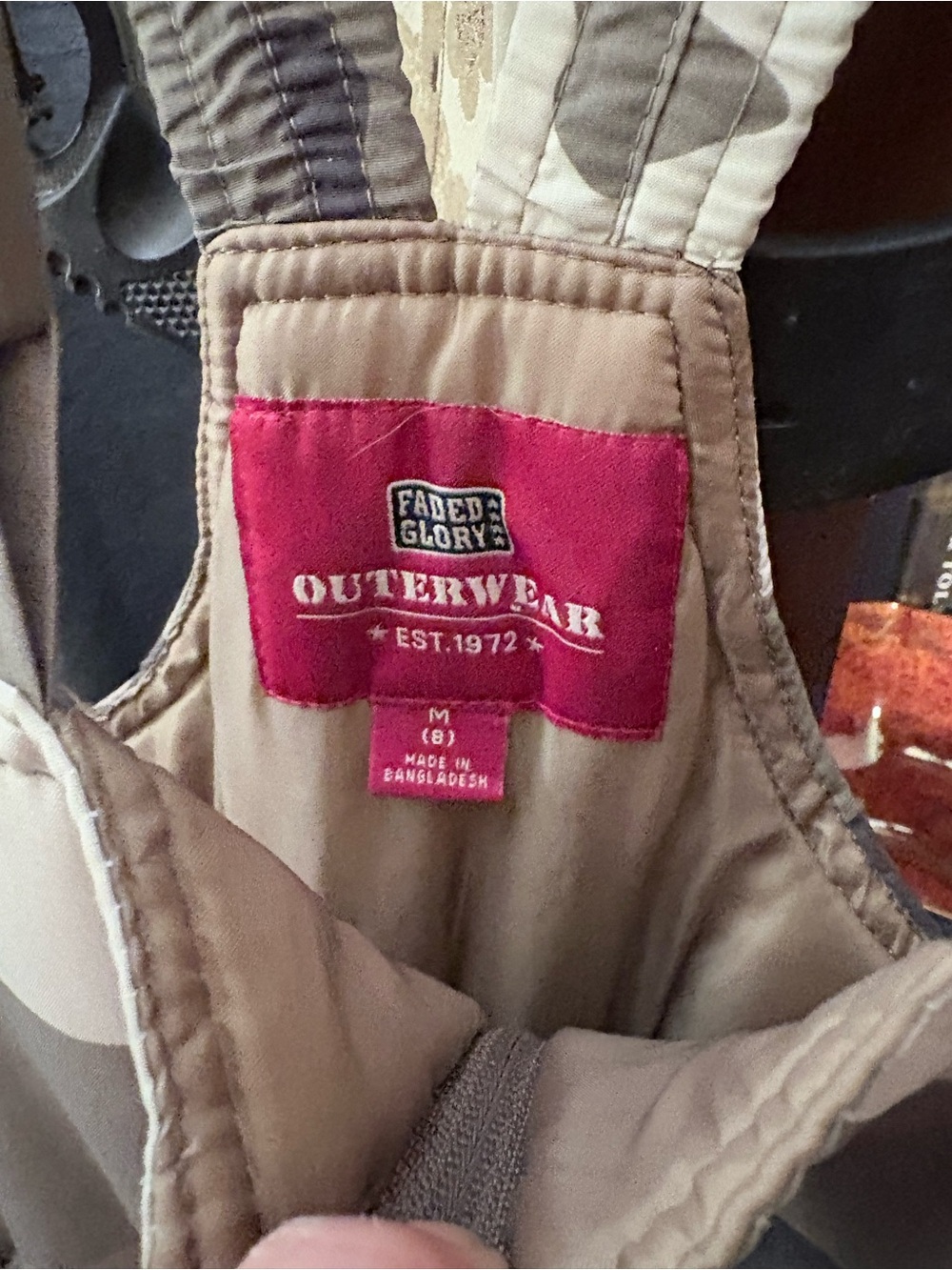 Faded Glory Khaki Puffer Jacket with Pink Label